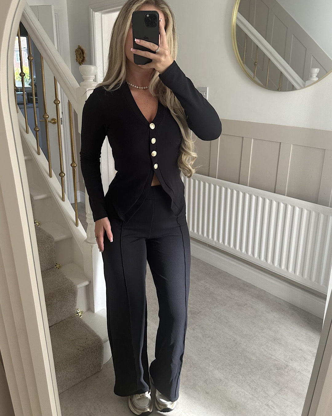 Gold Button Top and Trouser Suit