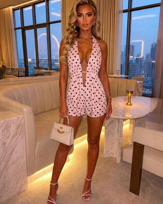Pink Halter Neck Polka Top & Shorts Set