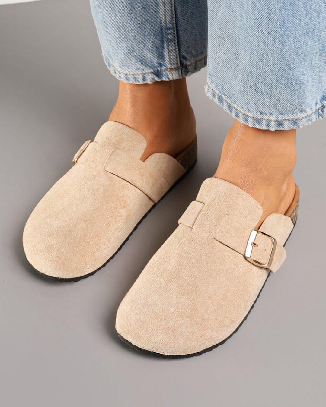 Beige Faux Suede Clogs