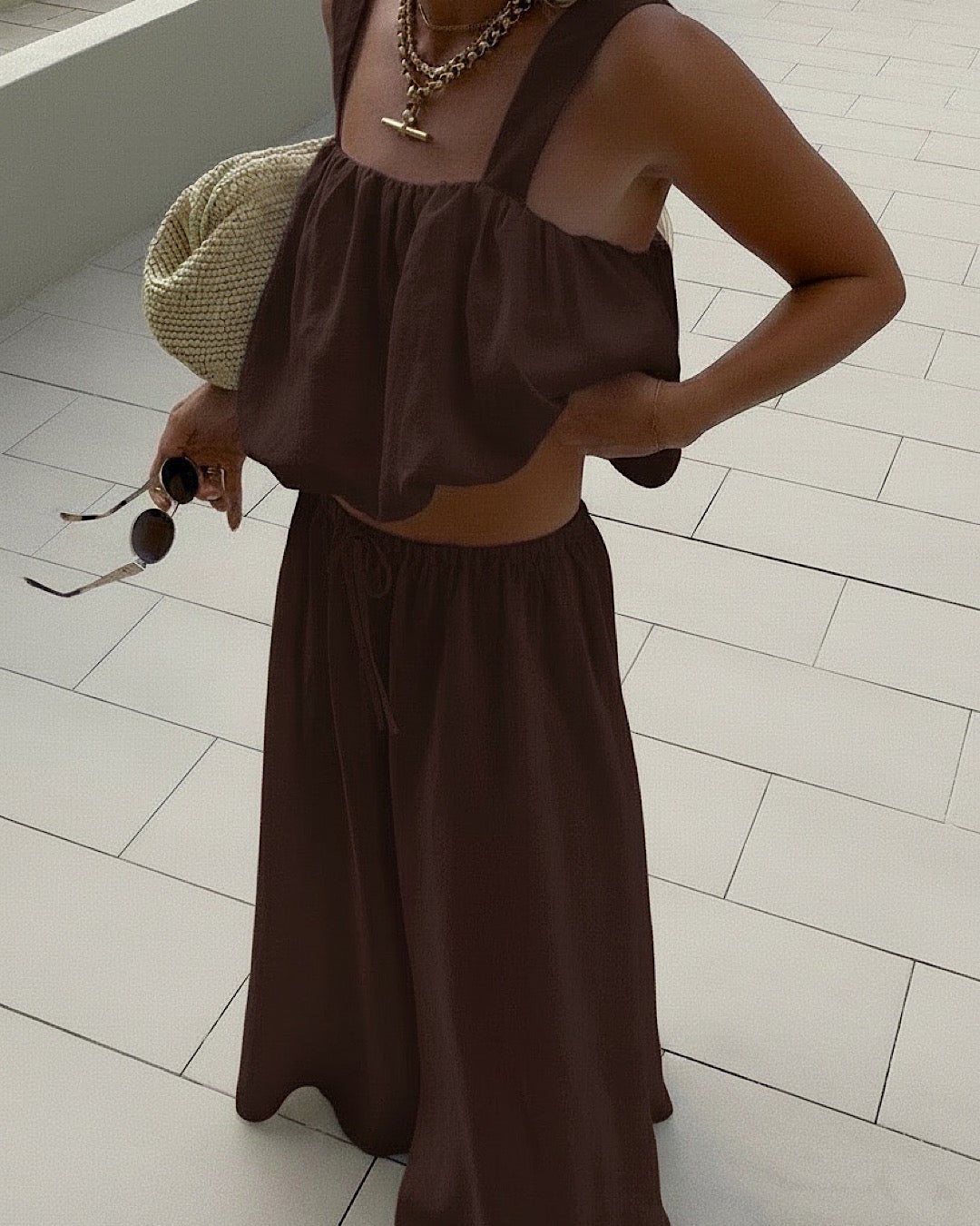 Chocolate Bubble Top and Trousers Set