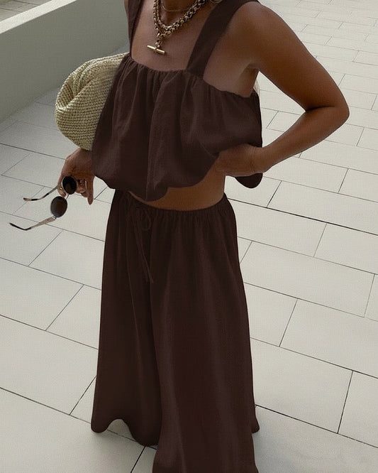 Chocolate Bubble Top and Trousers Set