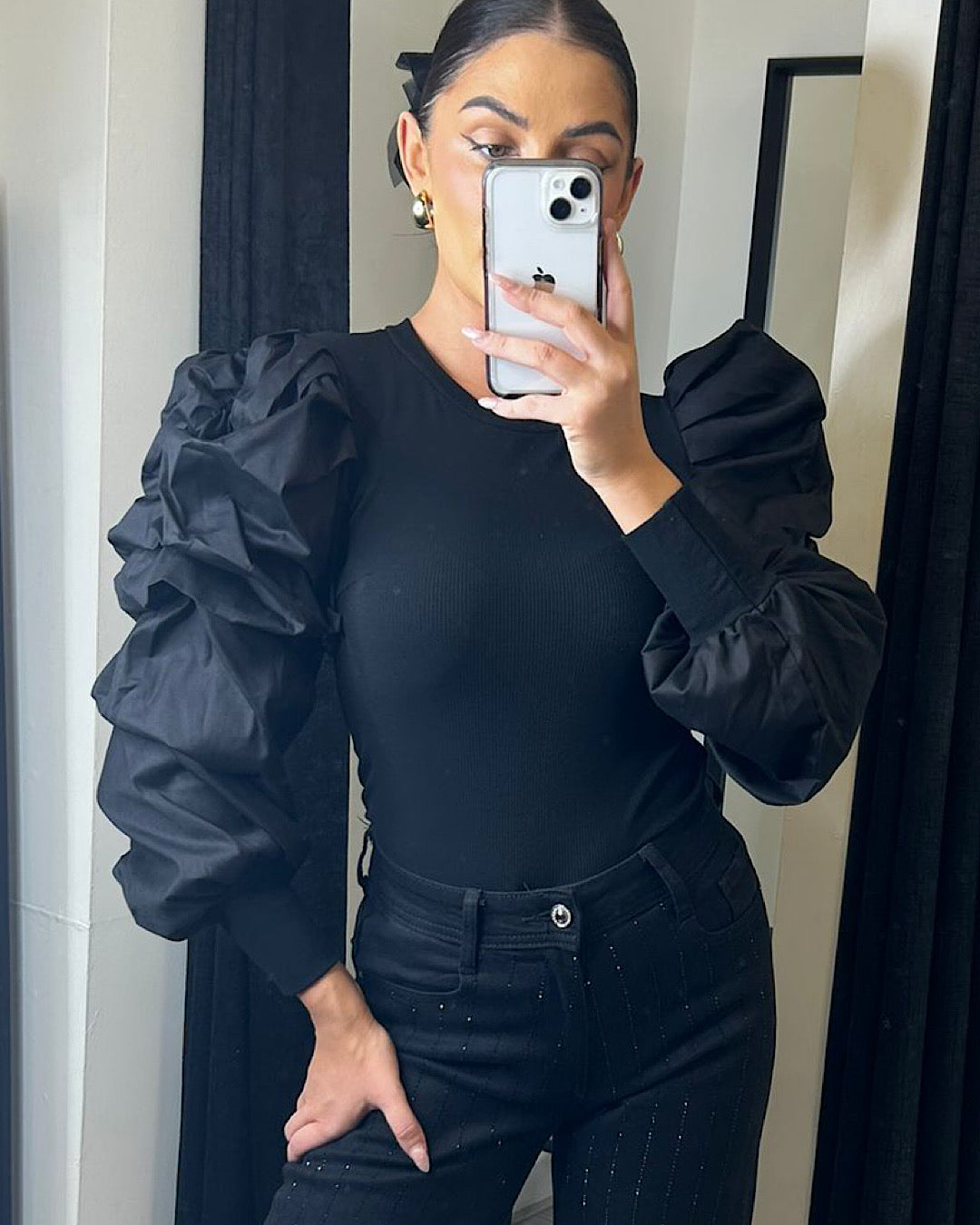 Black Puff Sleeve Top