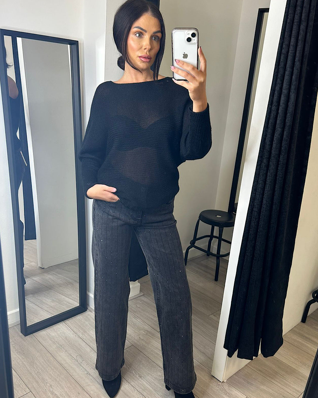 Black Batwing Fine Knit Top