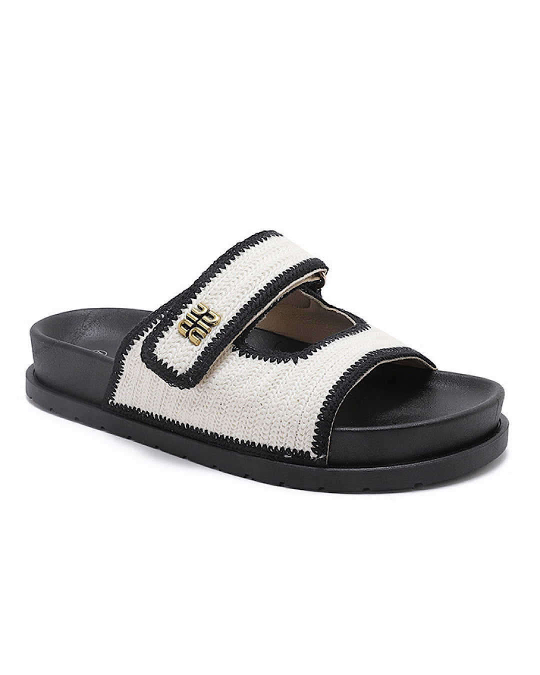 PRE ORDER FOR MONDAY Beige Black Woven Slider Sandals