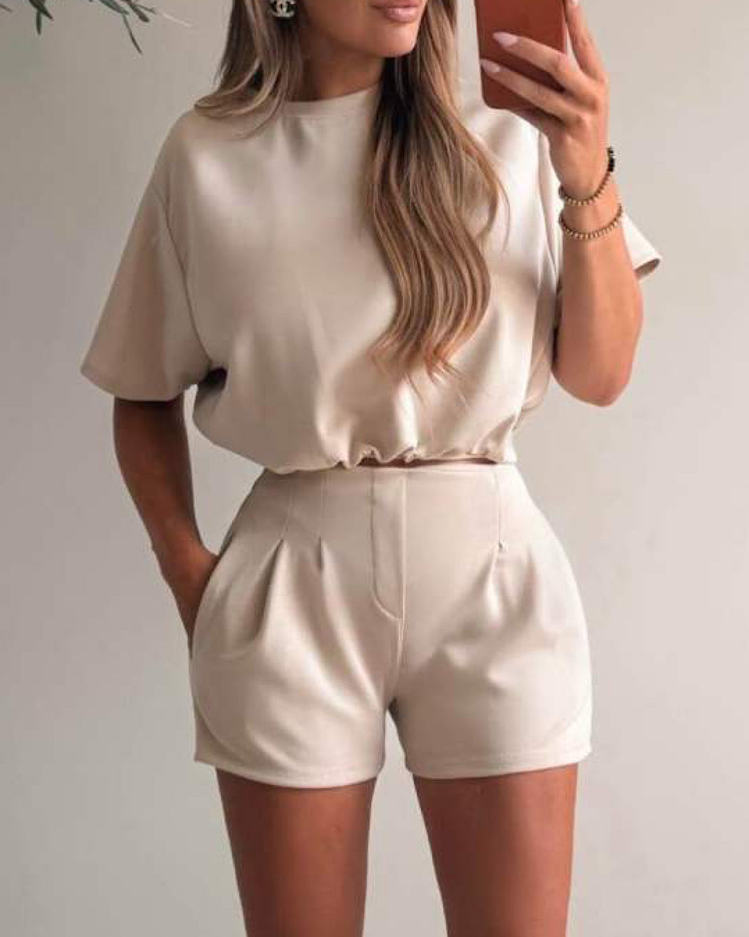 Beige Tee & Shorts Set