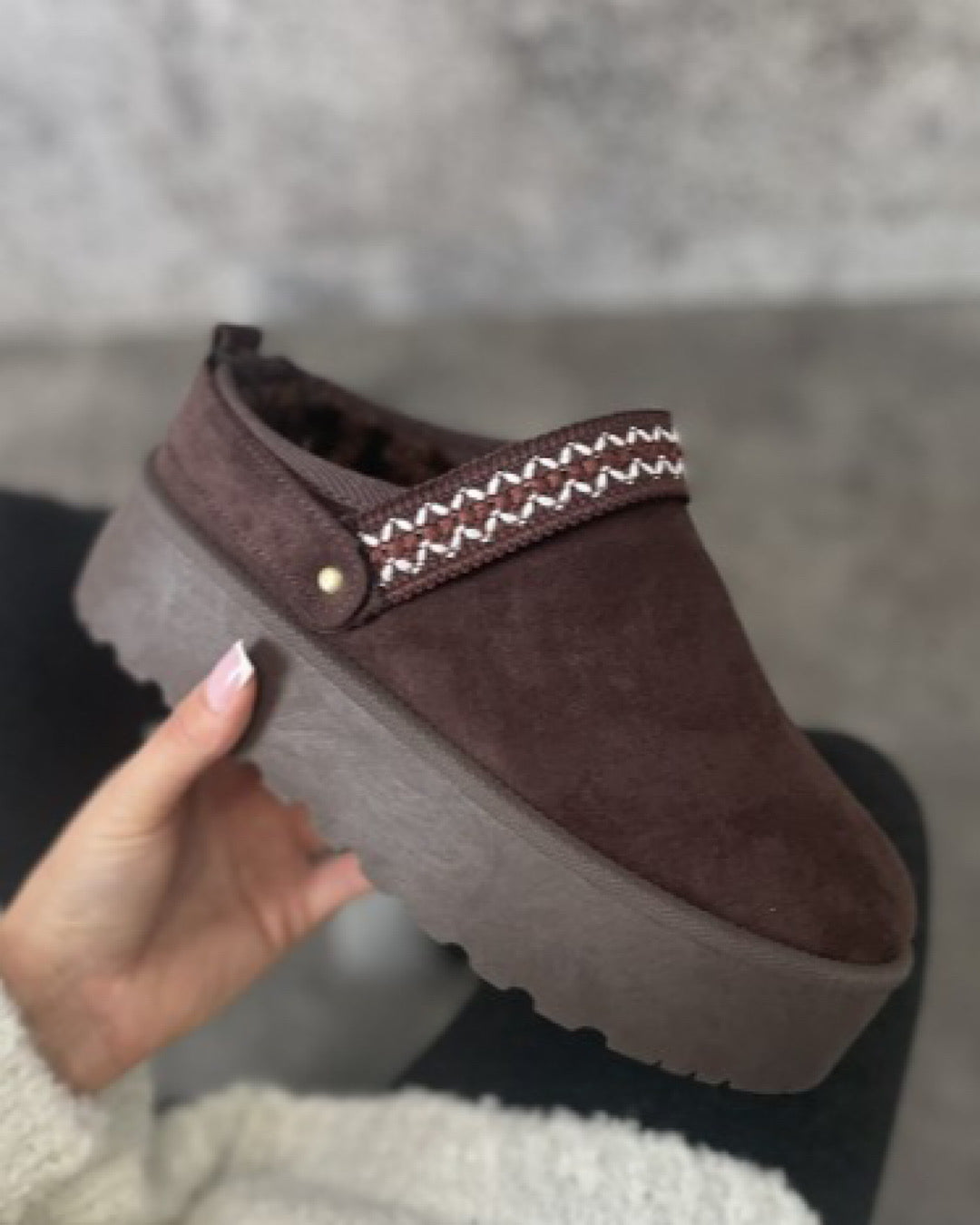 Chocolate Faux Suede Platform Boots with Stitch