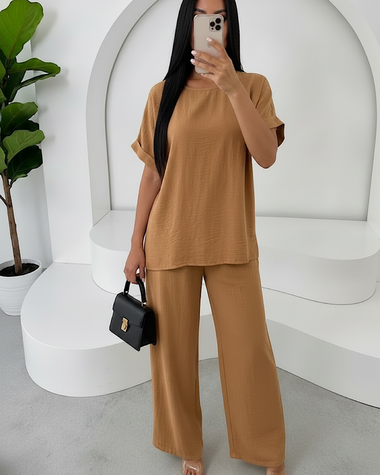 Camel Top and Trousers Co Ord Suit