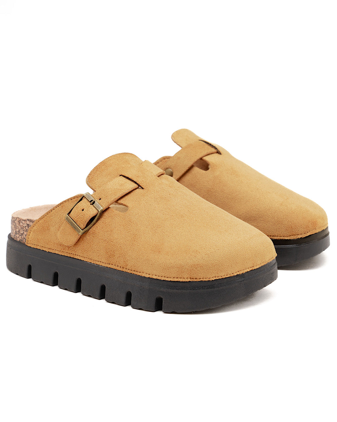 Camel Faux Suede Chunky Clogs