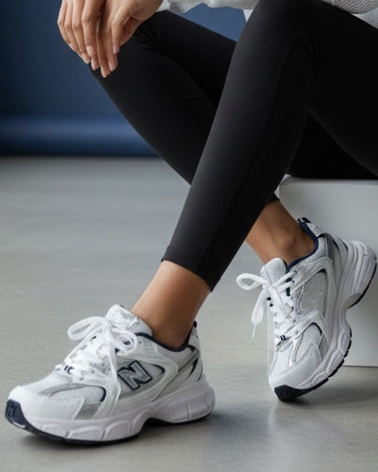 White Blue Chunky Lace Up Trainers
