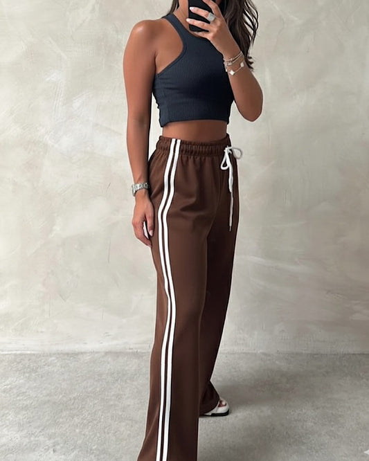 Chocolate Joggers with White Side Stripes