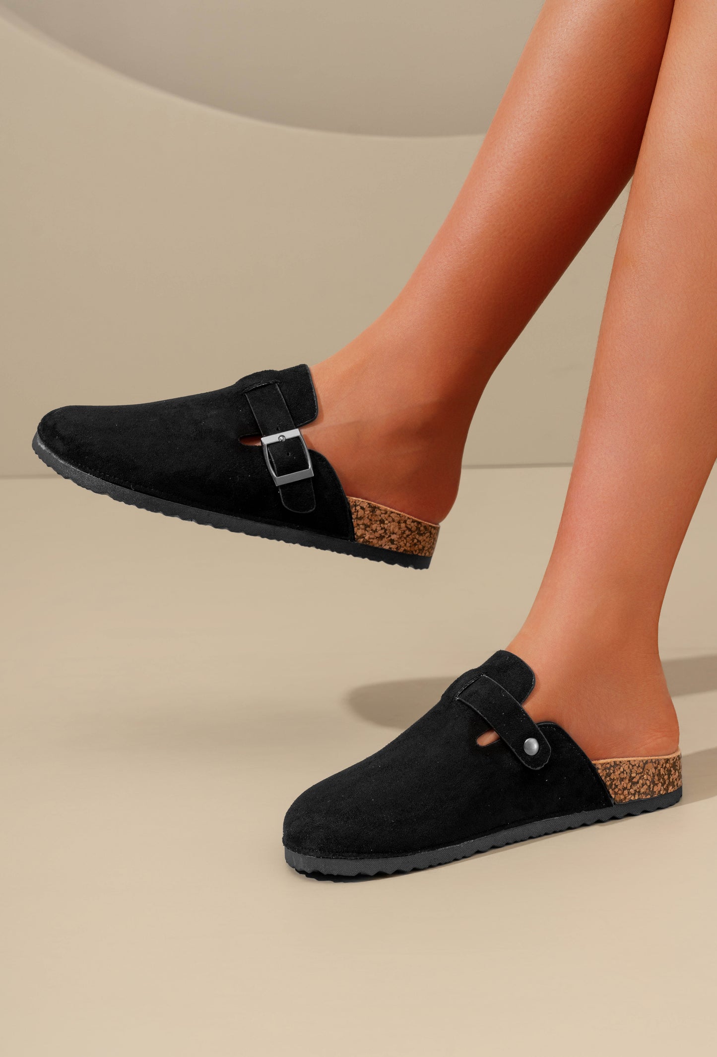 Black Faux Suede Clogs