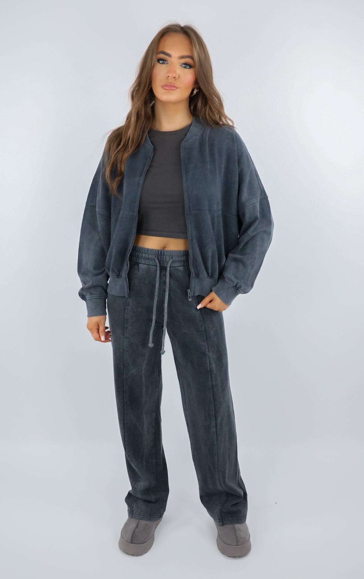 Acid Wash Bomber and Joggers Suit