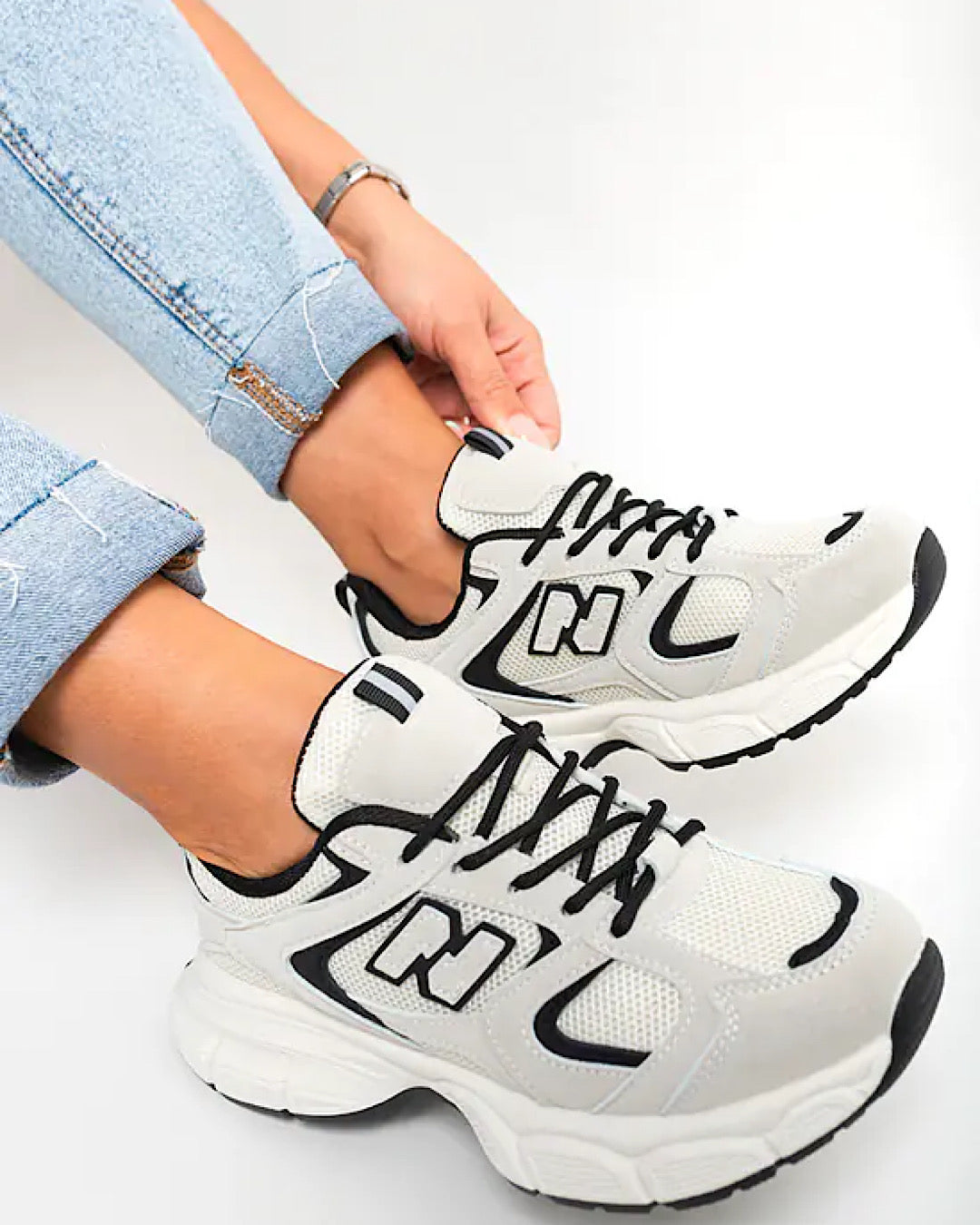 Beige Grey Chunky Lace Up Trainers