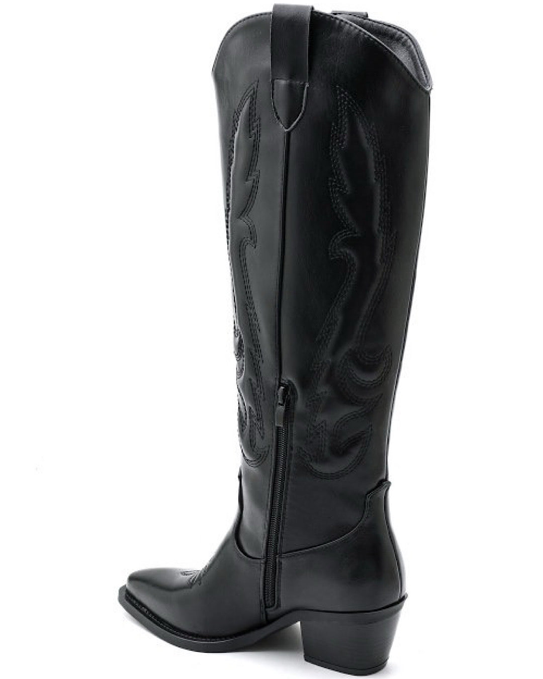 Black Faux Leather Cowboy Boots