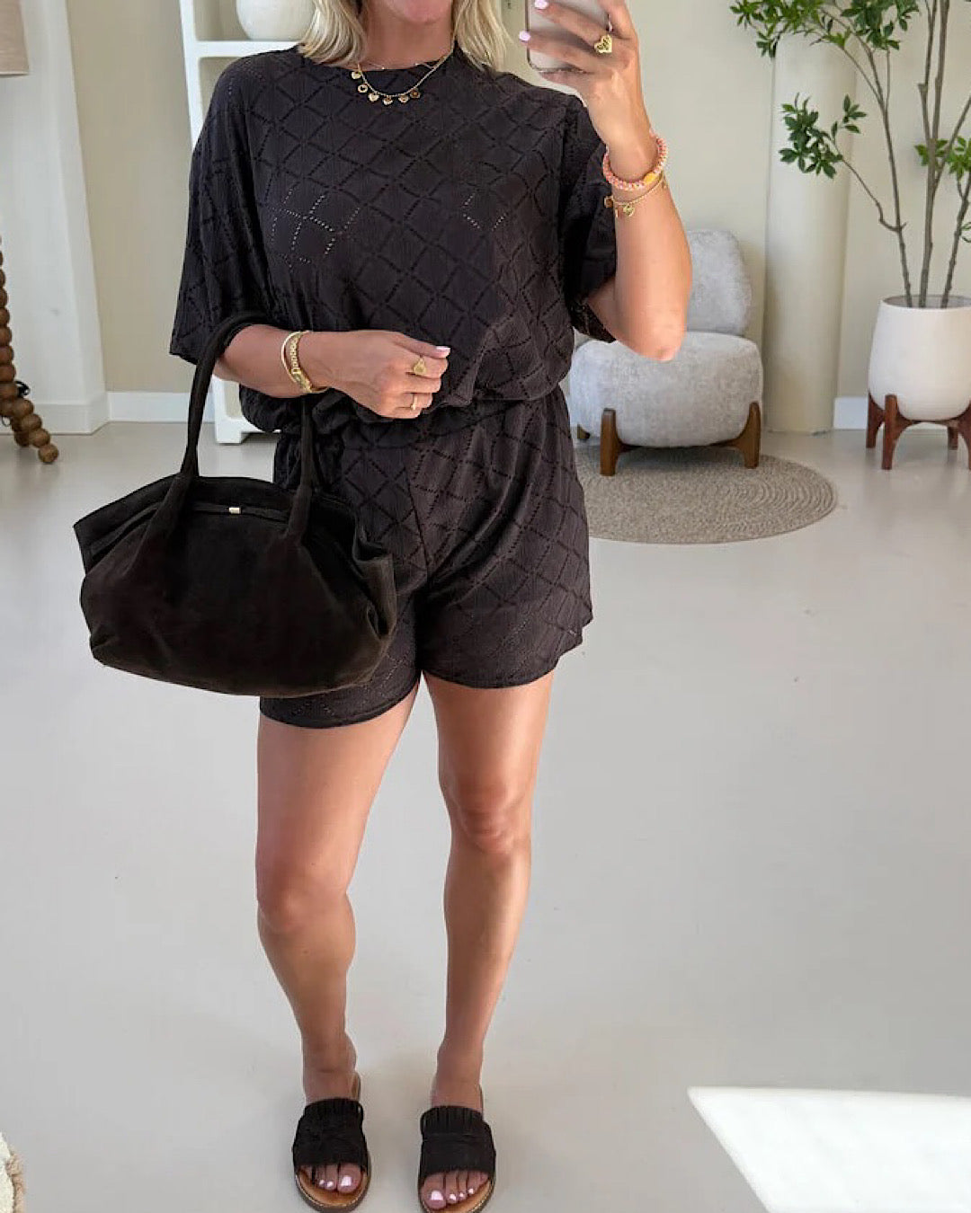 Chocolate Top and Shorts Knit Co Ord Suit