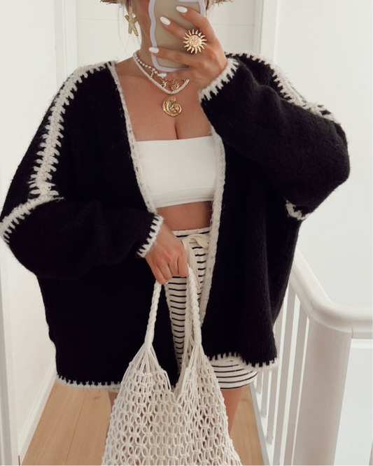 Black with Cream Stitch Cardigan