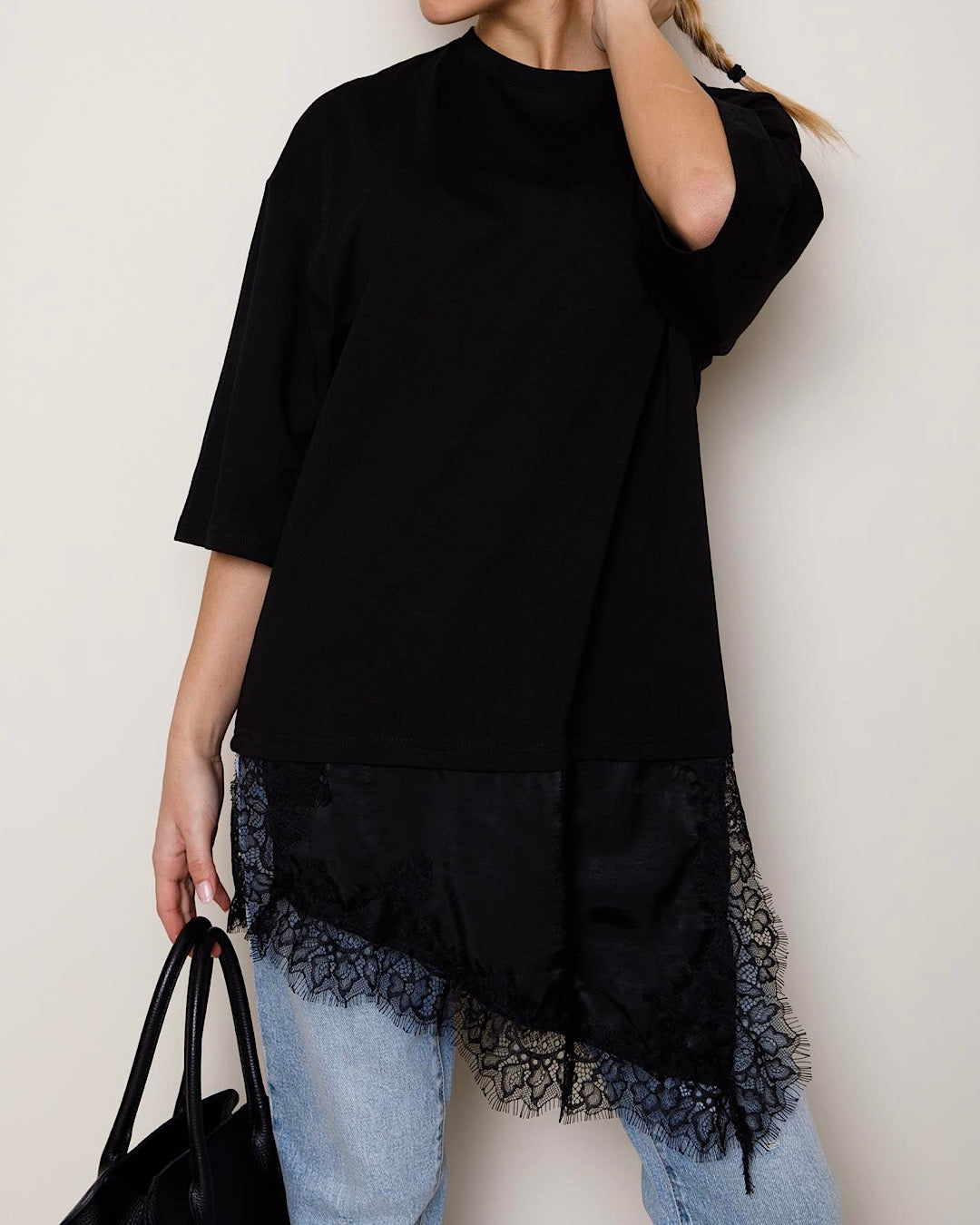 Black Lace Hem Tee Dress
