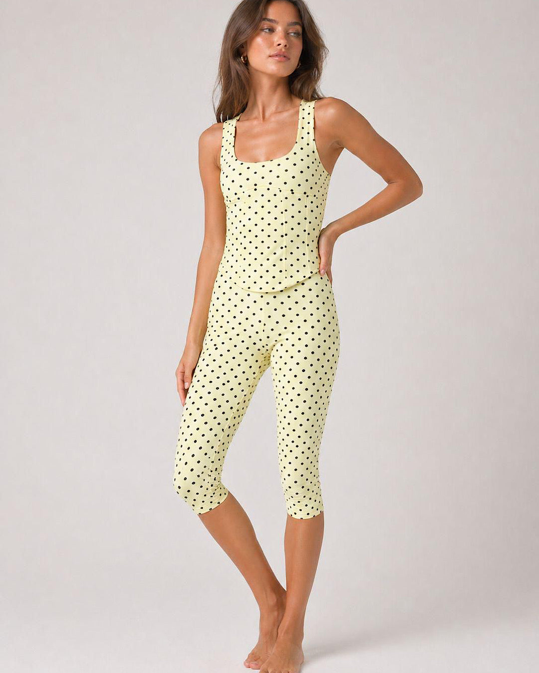 Lemon Polka Top & Capri Trousers Co Ord
