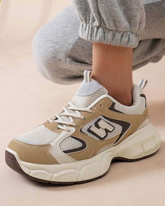 Beige Camel Chunky Lace Up Trainers
