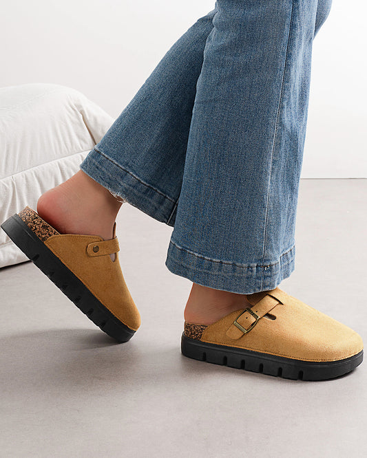 Camel Faux Suede Chunky Clogs
