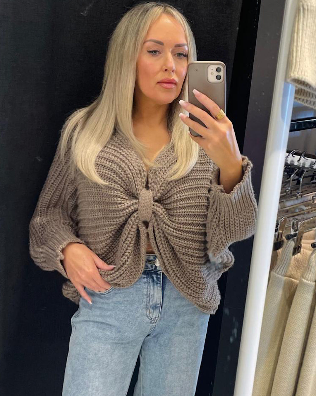 Taupe Batwing Knot Back Knit