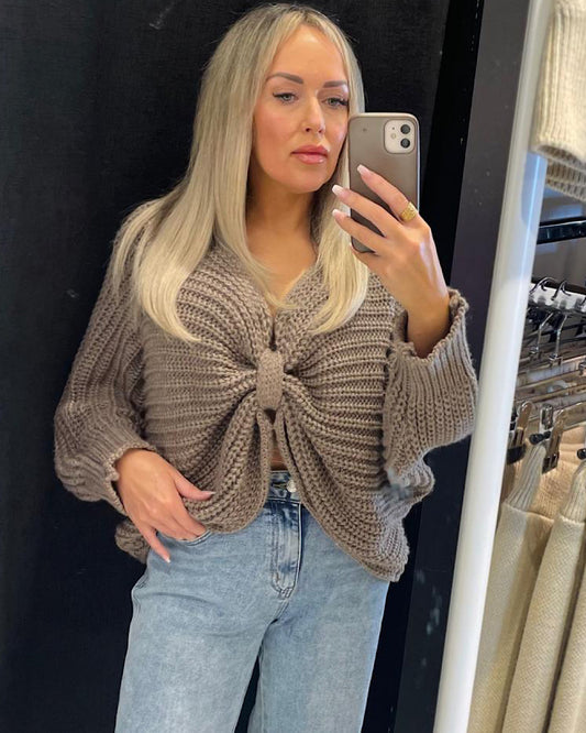 Taupe Batwing Knot Back Knit