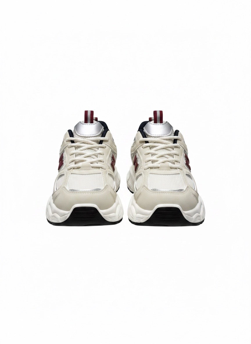Beige Red Chunky Lace Up Trainers