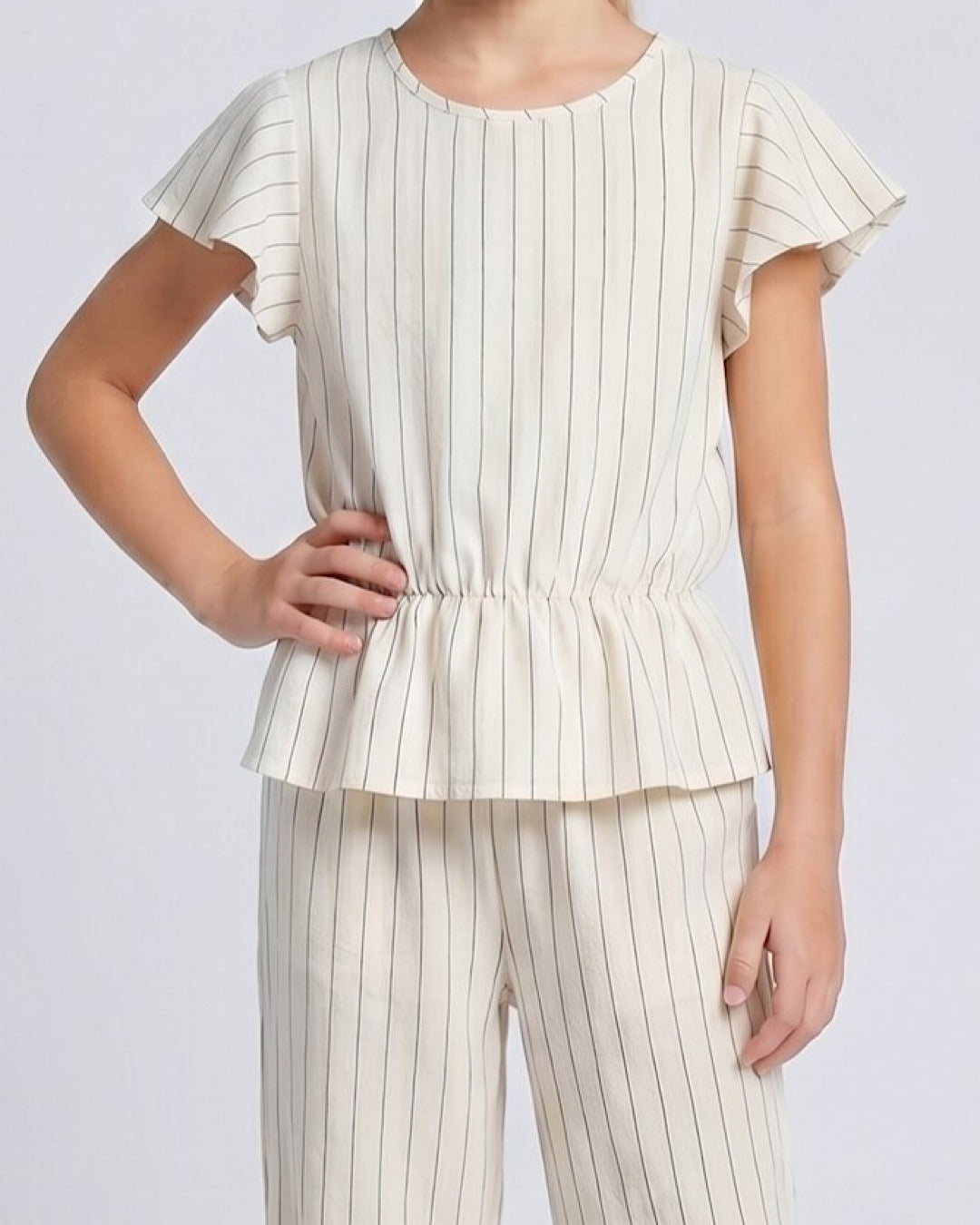 Kids Frill Shoulder Beige Co Ord Suit