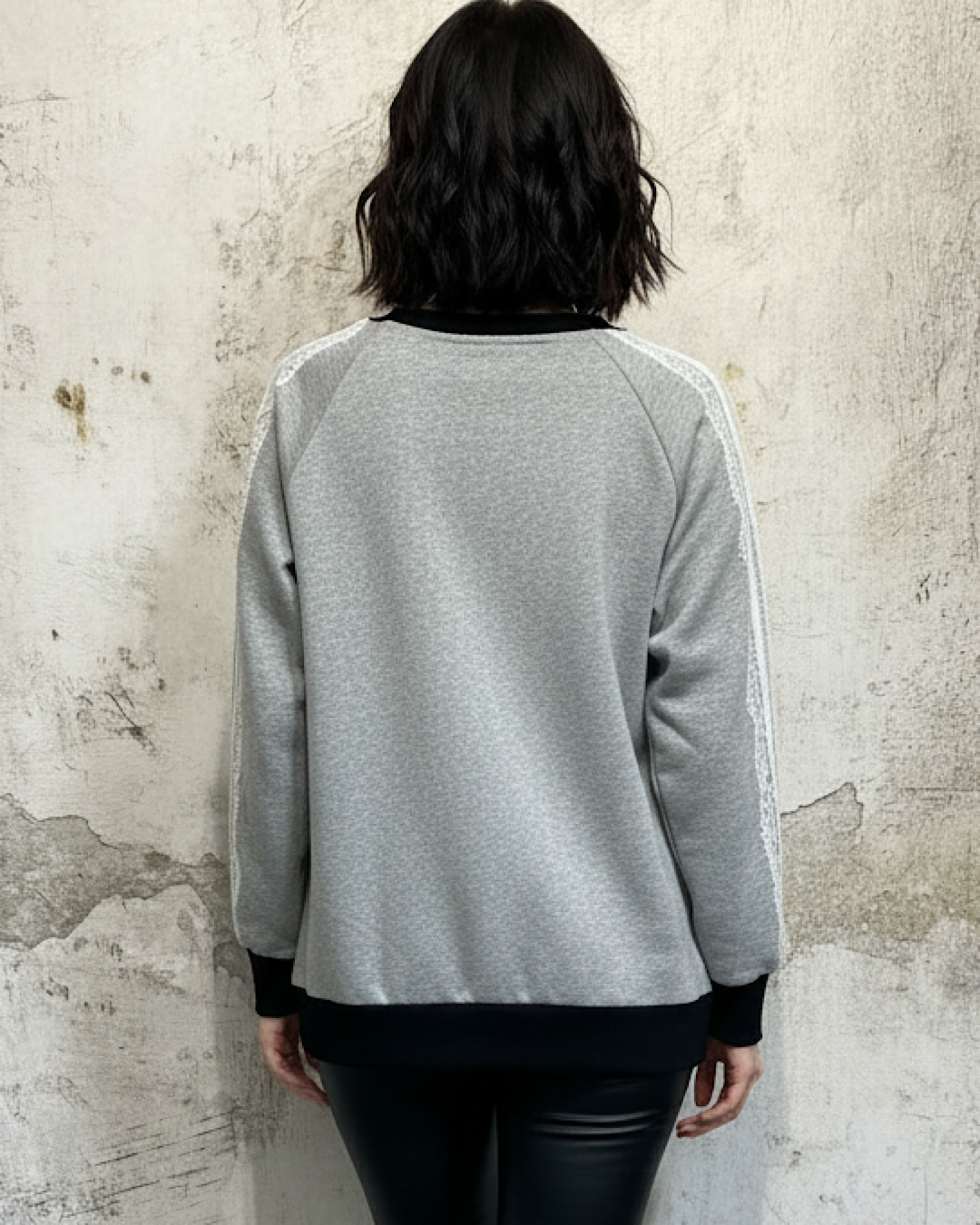 Grey Sweatshirt with Lace Sleeve