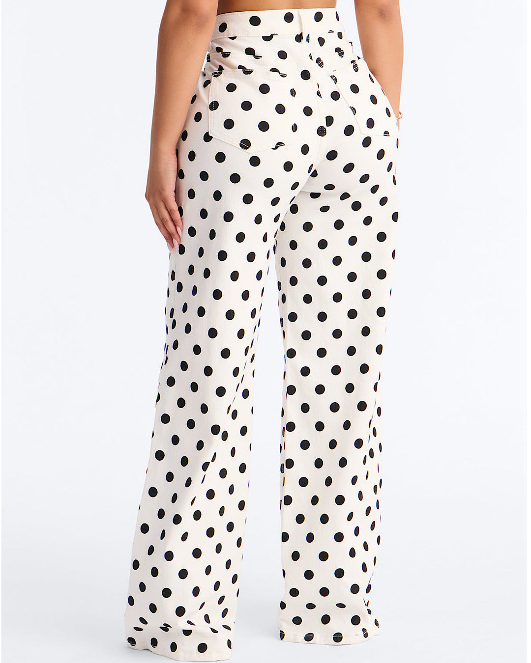 White Polka Dot Wide Leg Jeans