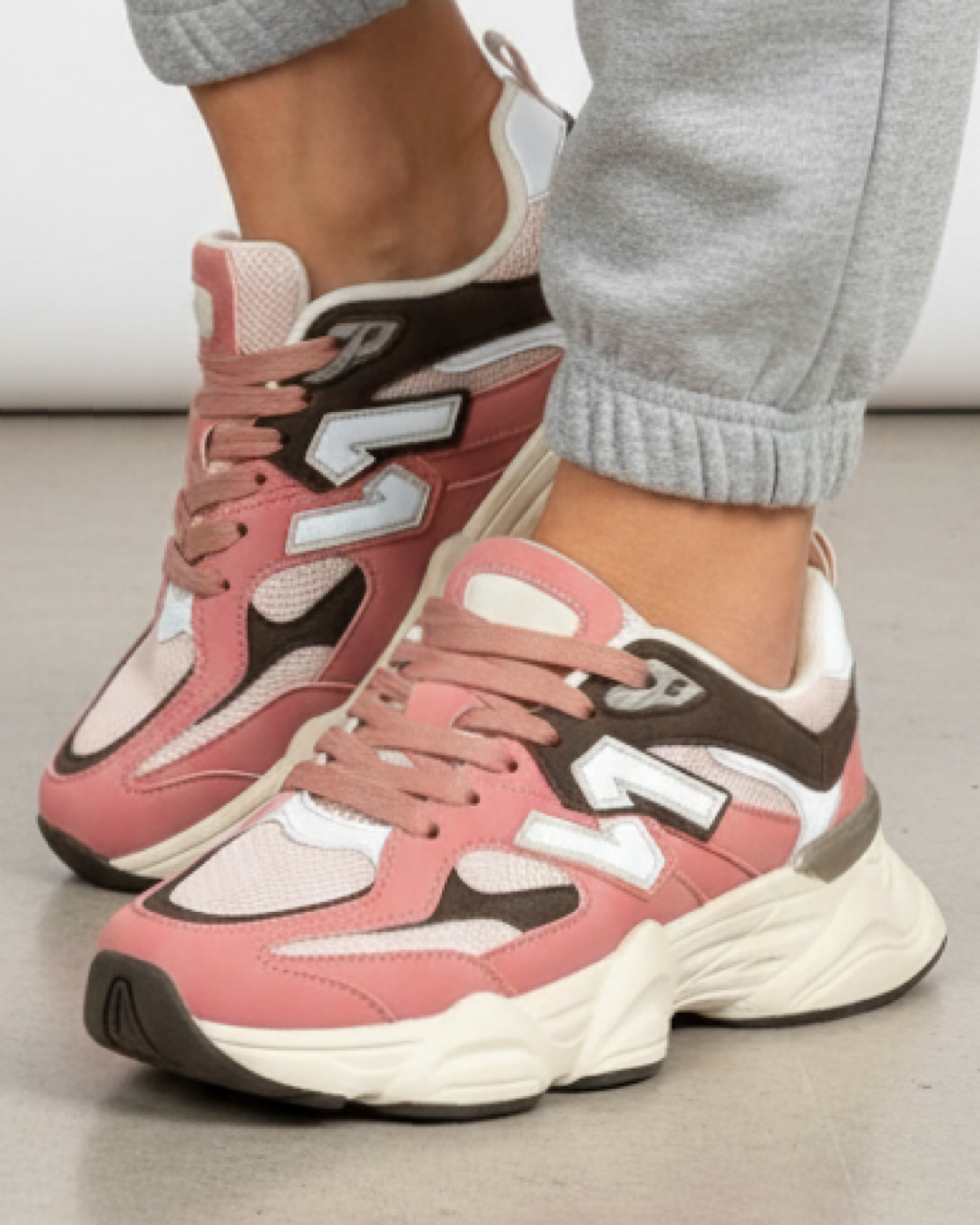 Pink Beige Chunky Lace Up Trainers