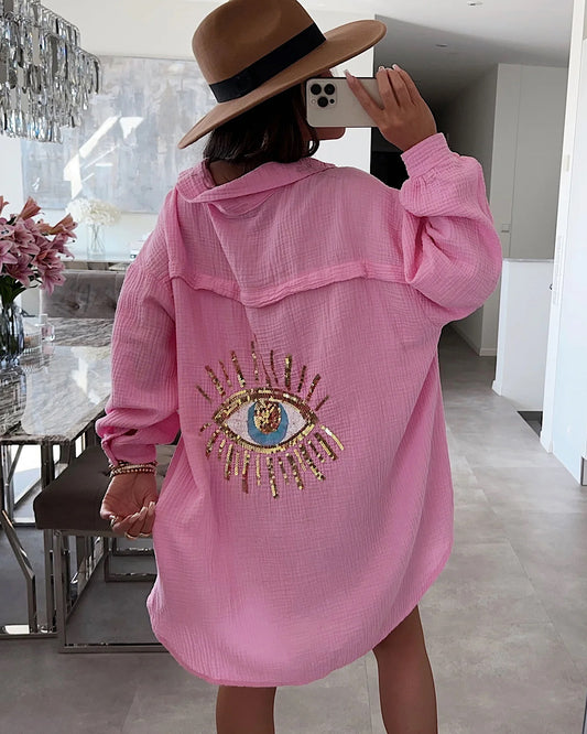 Pink Oversized Sequin Eye Shirt