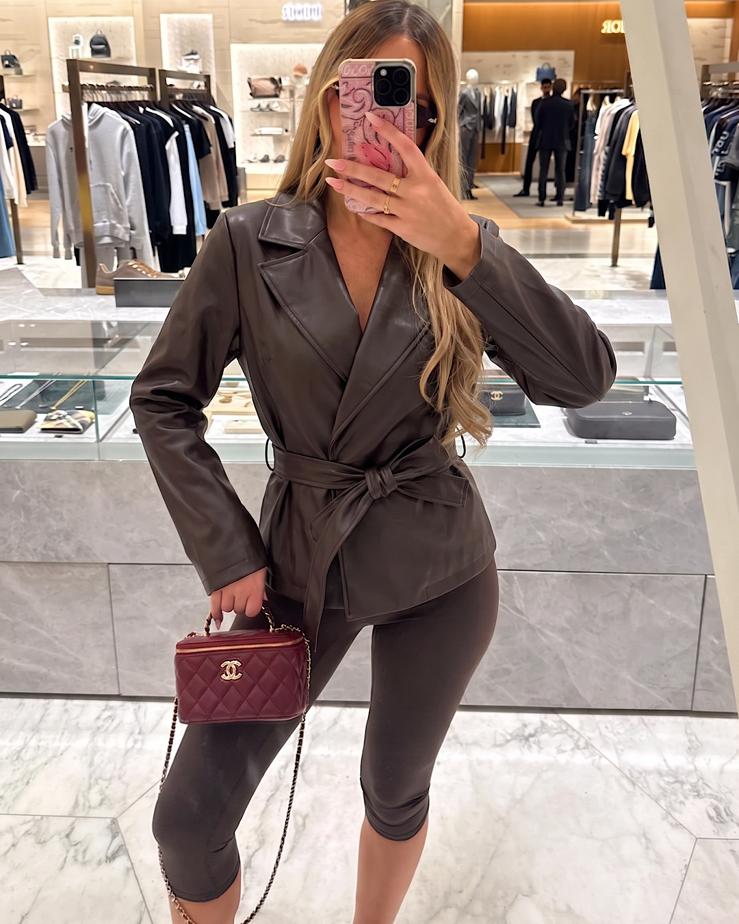 Belted Brown Faux Leather Jacket