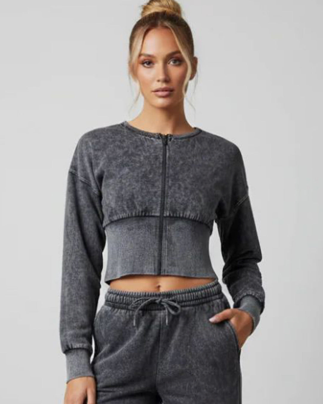 Black Acid Wash Cinch Waist Suit