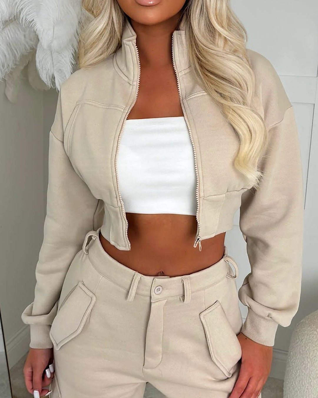 Beige Cargo Pocket Suit