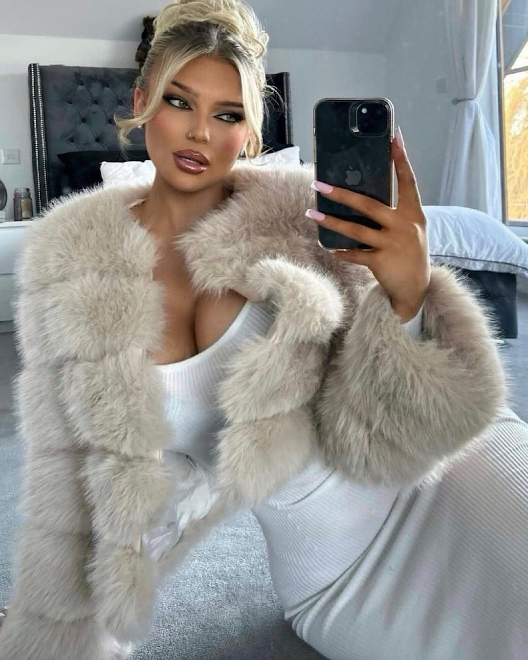 Beige Faux Fur Bubble Jacket