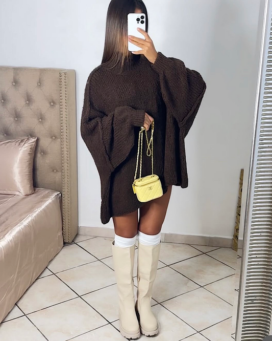 Brown Oversized Knit Dress