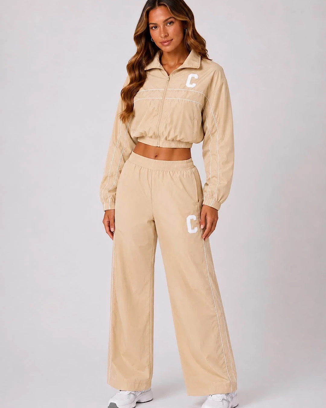 Beige Shell Jacket and Joggers Tracksuit