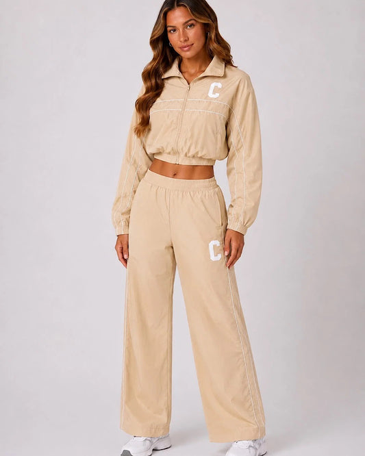 Beige Shell Jacket and Joggers Tracksuit