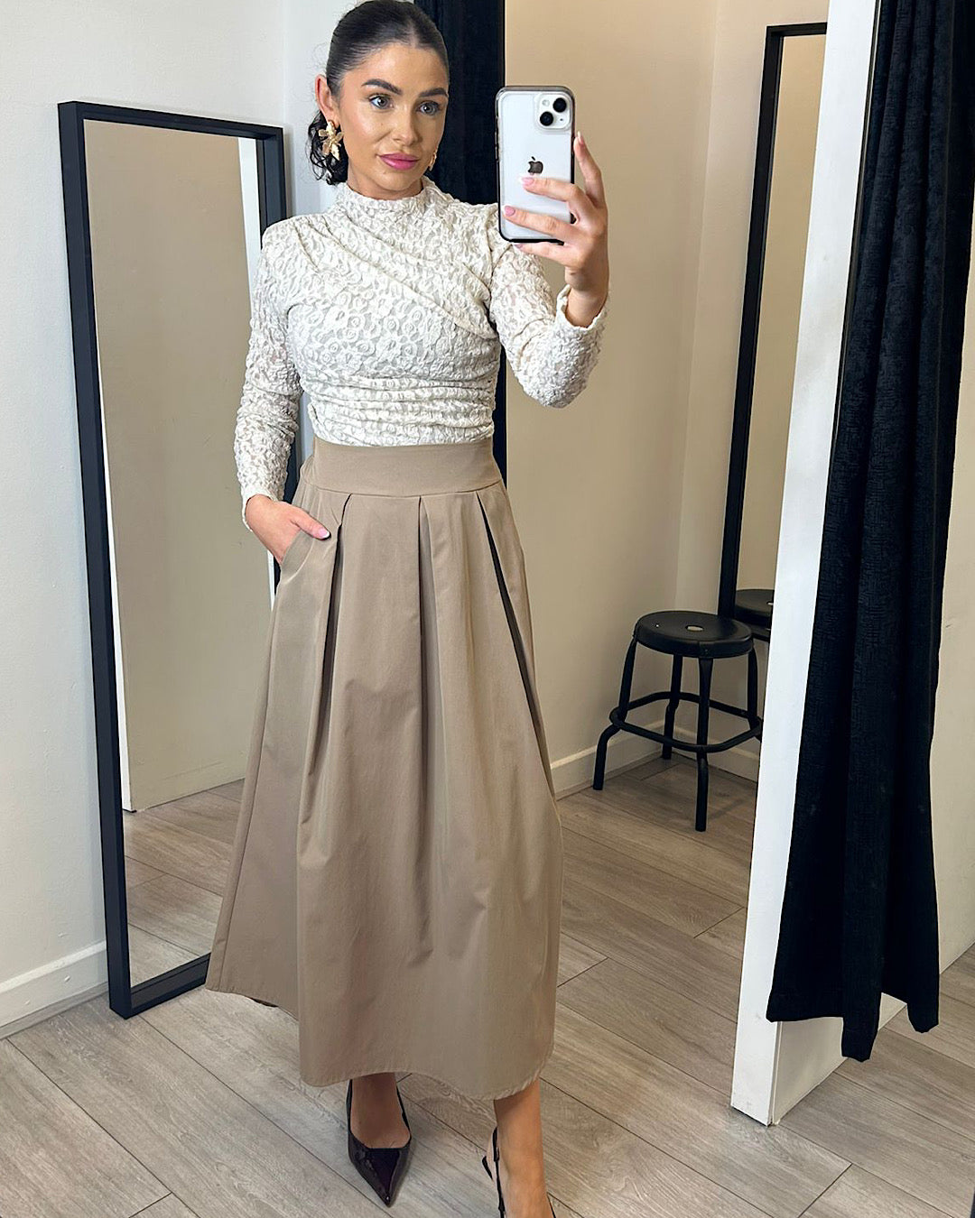 Camel Midi Length Skirt