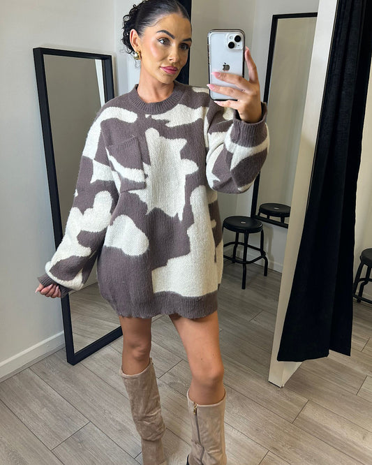 Brown & Cream Chunky Knit Dress