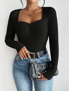 Solid Square Neck Ruched Black Top