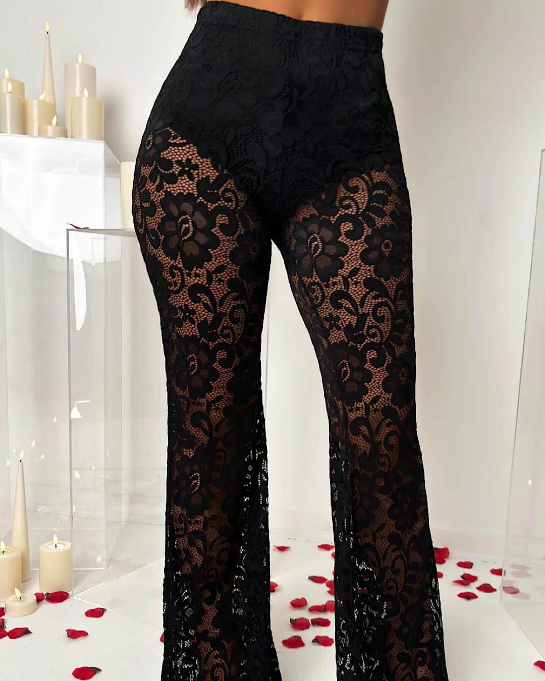 Black Wide Lace Lace Trousers