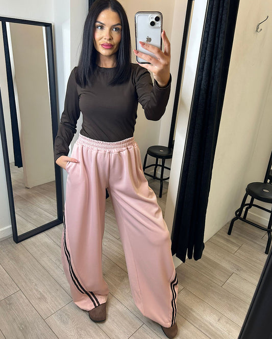 Pink Baggy Joggers with Stripe
