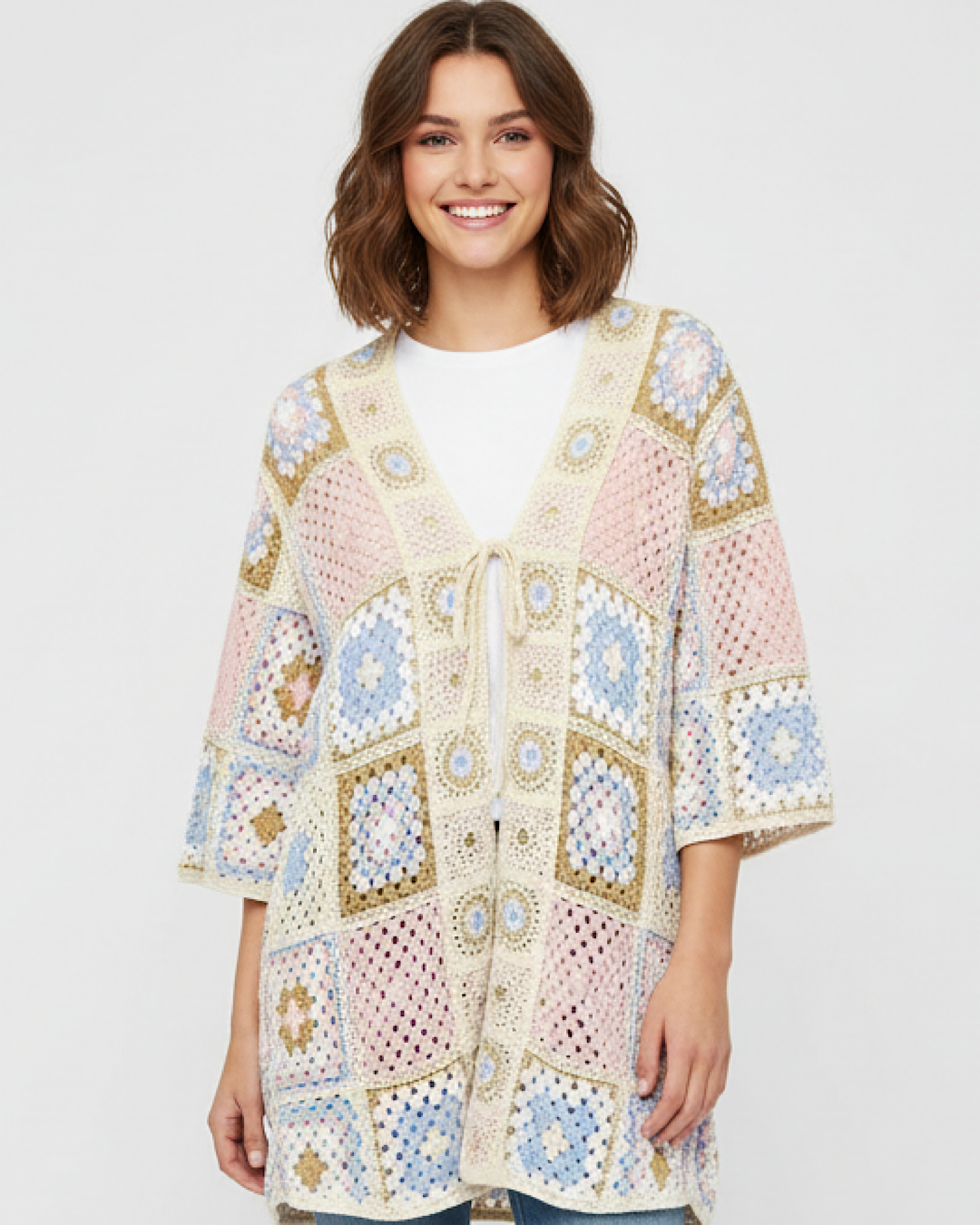 Long Floral Crochet Cardigan