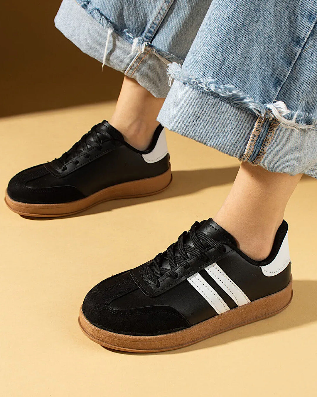 Black White Gum Sole Trainers