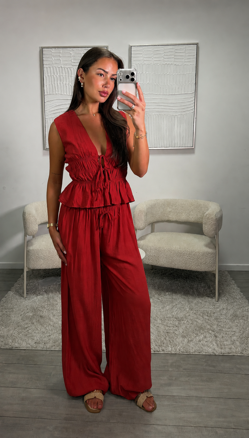 Red Top and Trousers Co Ord Suit