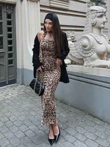 Leopard Print Top and Skirt Suit