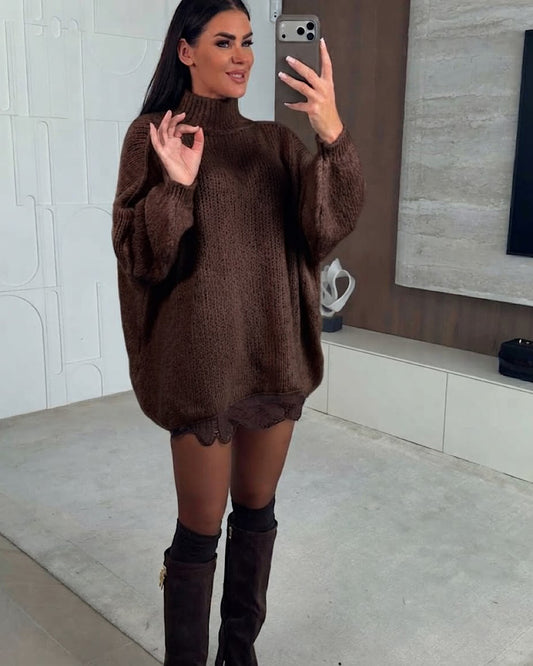 Brown Oversized Knit Dress