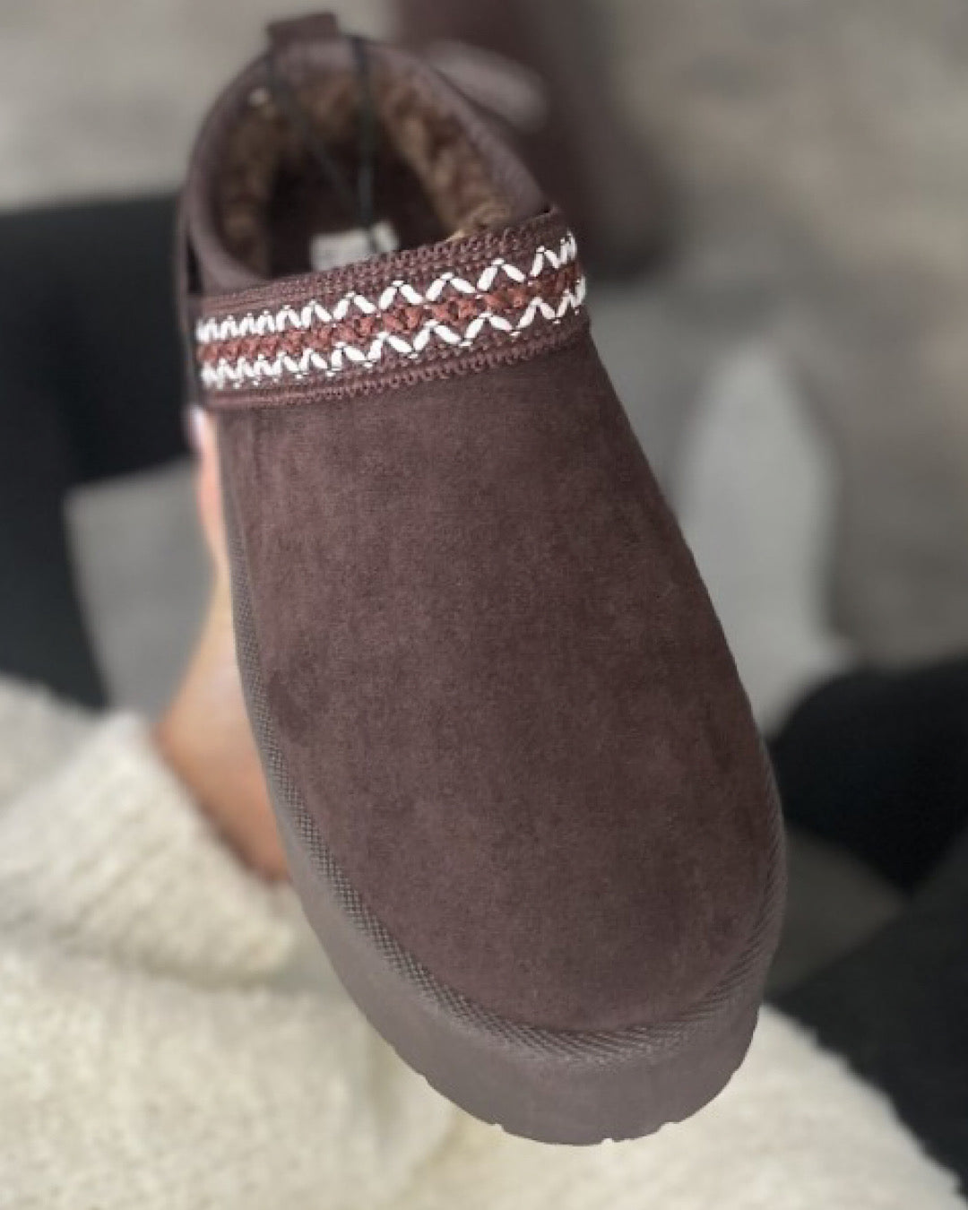 Chocolate Faux Suede Platform Boots with Stitch